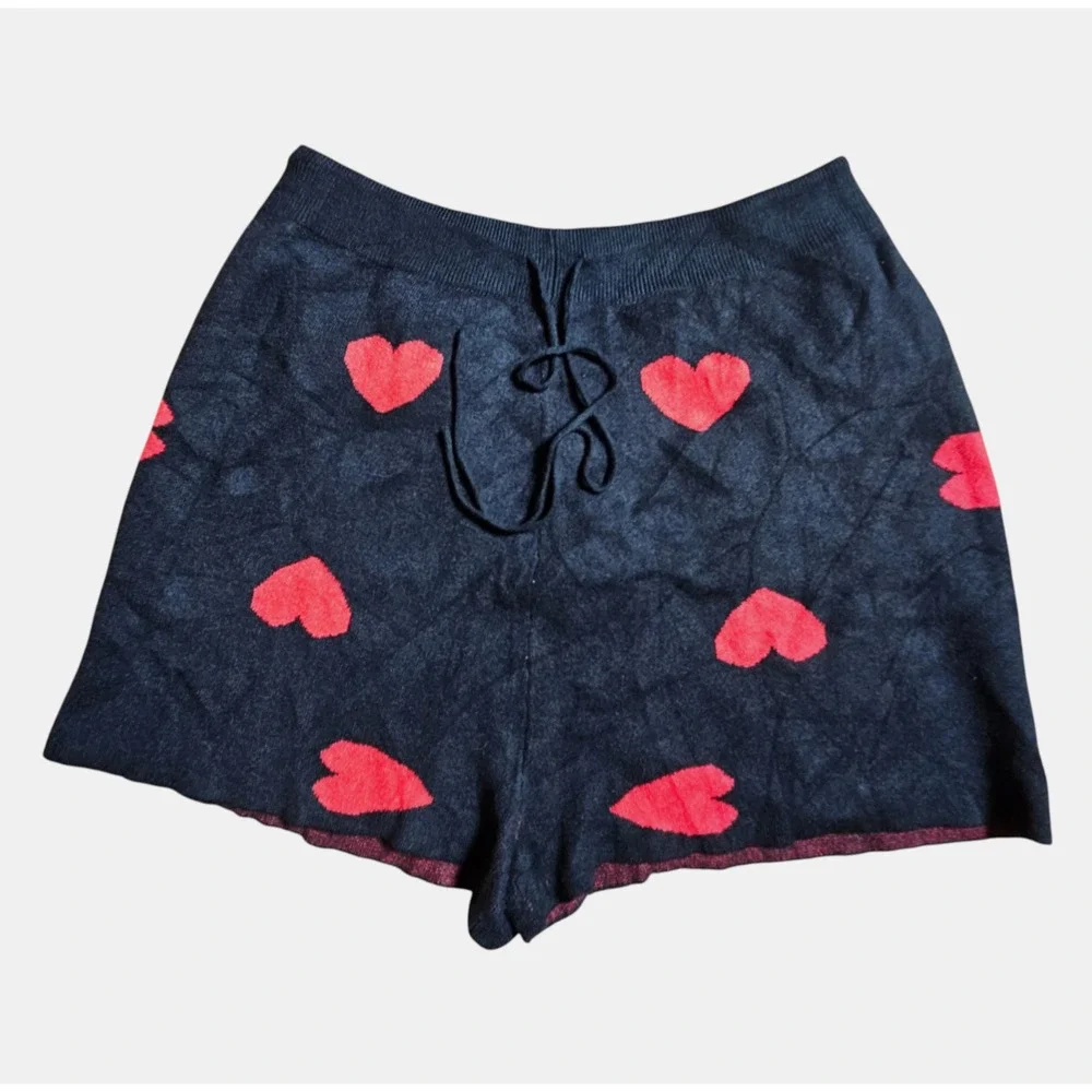 Hearts Knit Lounge Sweater Shorts XL Drawstring Elastic Waist Cozy Chic Feminine